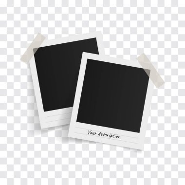 Polaroid photo frames on sticky tape on a transparent background. Vector illustration. clipart