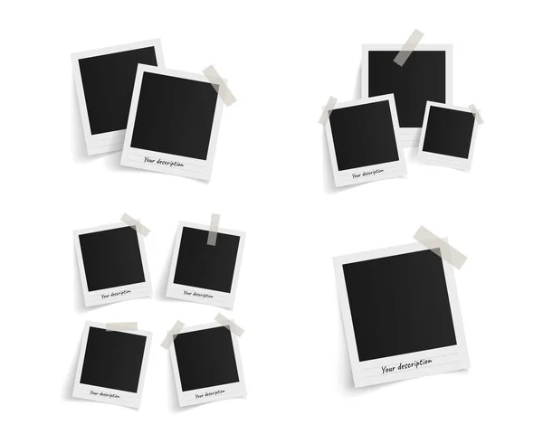 Satz Polaroid Vektor Fotorahmen Auf Klebeband Auf Weißem Hintergrund Vorlage — Stockvektor