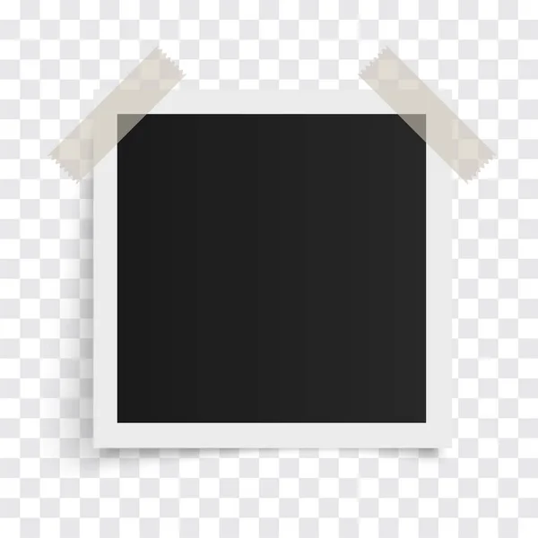 Square Photo Frame Template Shadows Sticky Tape Transparent Background Vector — 스톡 벡터