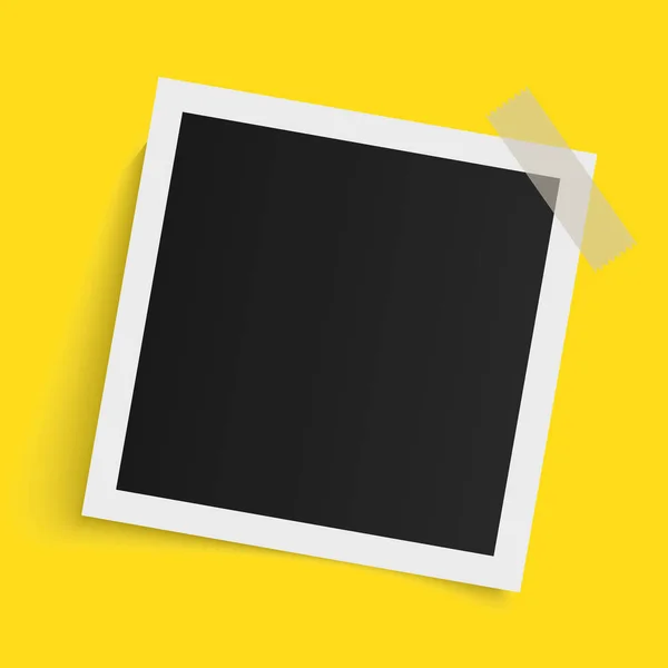 Quadratische Fotorahmenvorlage Mit Schatten Auf Klebeband Auf Gelbem Hintergrund Vektorillustration — Stockvektor