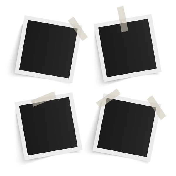 Set Square Vector Photo Frames Sticky Tape White Background Template — 스톡 벡터