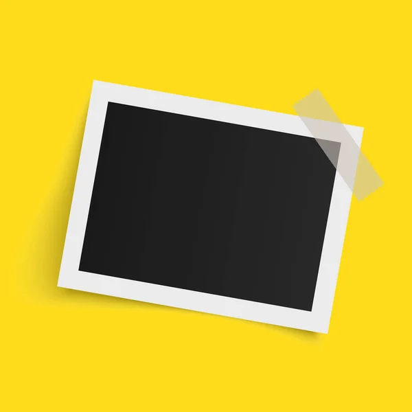 Rechteck Fotorahmenvorlage Mit Schatten Auf Klebeband Auf Gelbem Hintergrund Vektorillustration — Stockvektor