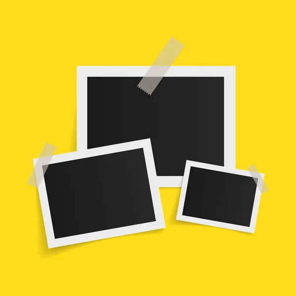 Rectangle Photo Frames Sticky Tape Yellow Background Vector Illustration — 스톡 벡터