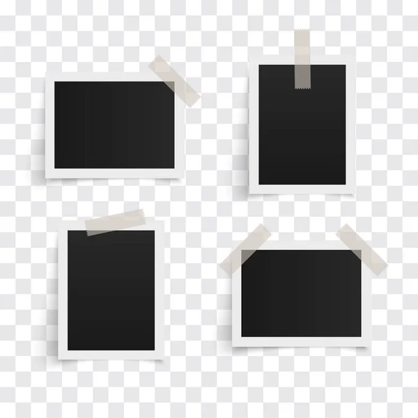 Set Rectangle Vector Photo Frames Sticky Tape Transparent Background Template — 스톡 벡터