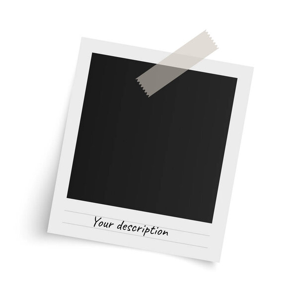Polaroid photo frame template with shadows on sticky tape on a white background. Vector illustration.