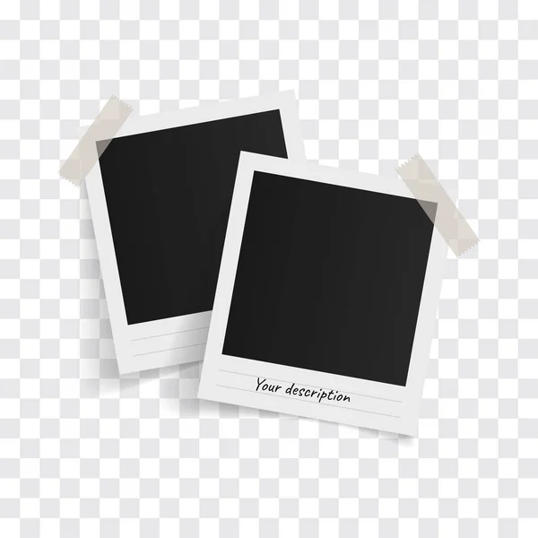 Polaroid Képkeretek Ragacsos Ragasztószalagon Átlátszó Háttérrel Vektorillusztráció — Stock Vector