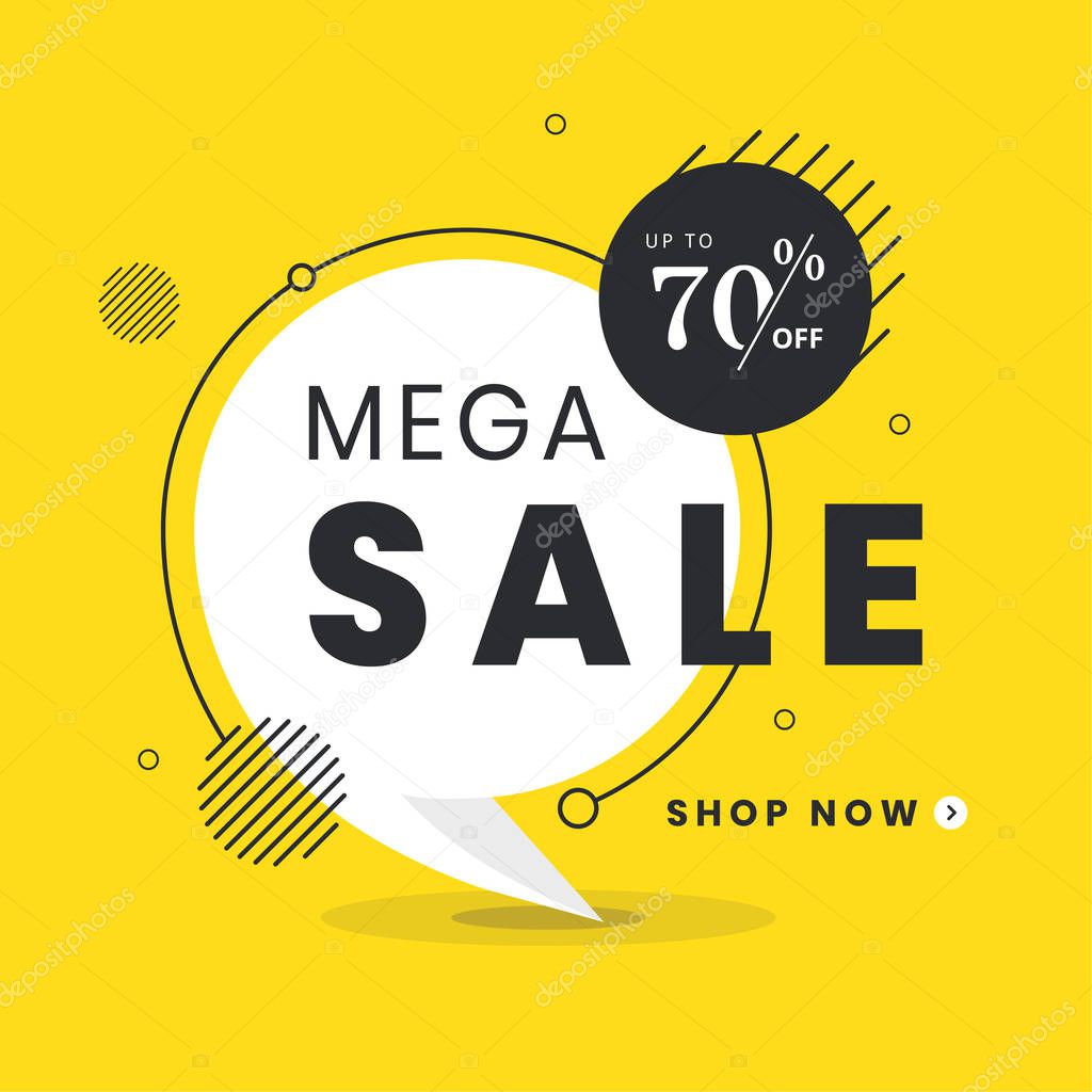 Mega Sale label. Trendy flat vector bubble. Social media web banner for shopping, sale, product promotion. Vector backgrounds. Applicable for covers, placards, posters, flyers and banner designs.