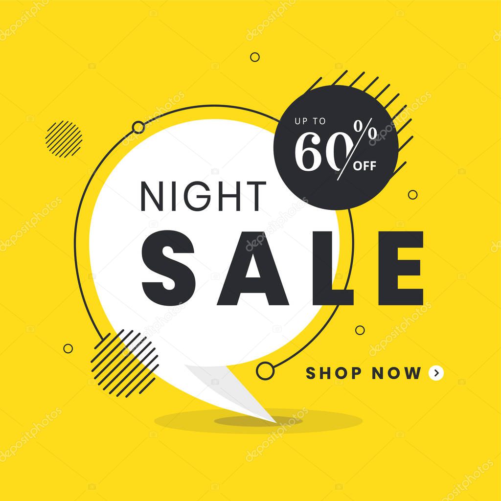 Night Sale label. Trendy flat vector bubble. Social media web banner for shopping, sale, product promotion. Vector backgrounds. Applicable for covers, placards, posters, flyers and banner designs.