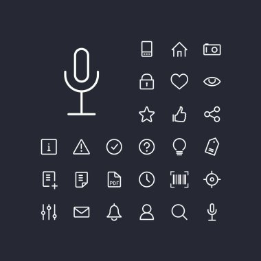 Yeşil arkaplanda mikrofon simgesi var. Web ve mobil uygulamalarda kullanılacak evrensel doğrusal simgeler.