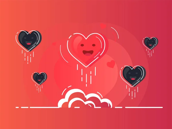 Conjunto Corazones Voladores Con Brillante Lanzamiento Cohetes Iconos Corazón Vector — Vector de stock