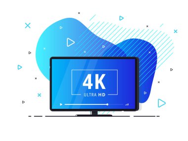 4k Ultra Hd video teknolojili modern soyut ekran televizyon. Yüksek çözünürlüklü dijital teknoloji sembollü geometrik sıvı arka planda televizyon ekranı. Vektör İllüstrasyonu.