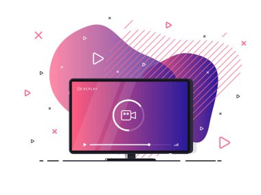 Akış televizyonu yükleniyor. Geometrik sıvı zemin üzerinde düz önlü televizyon görüntüsü. Vektör İllüstrasyonu.
