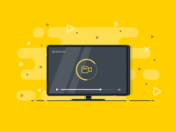 Loading Stream Flat Led Television Display Yellow Background Vector Illustration — 스톡 벡터