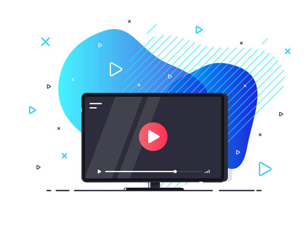 Video tutorials icon concept. Video conference and webinar icon, internet and video services. Modern abstract vector on geometric liquid background . Vector Illustration.