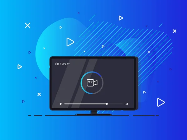 Ładowanie Strumienia Płaski Wyświetlacz Telewizyjny Geometrycznym Ciekłym Tle Ilustracja Wektora — Wektor stockowy