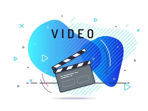 フィルムクラッパーボードのアイコンの概念 フィルム製造装置 ビデオ映画のクラッパー装置 幾何学的液体の背景にトレンディなフラットベクトル ベクターイラスト — ストックベクタ