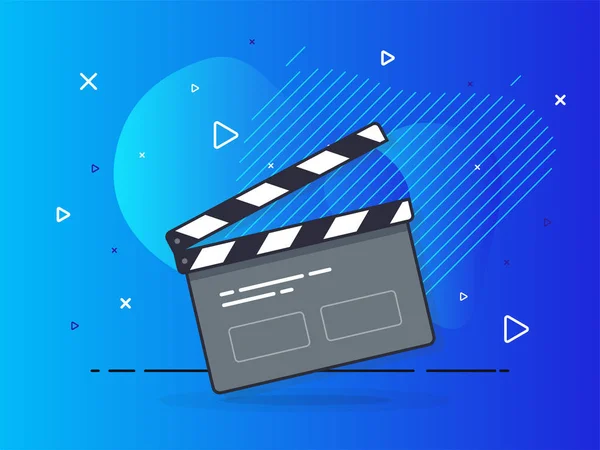 Film alkışlama tahtası ikonu konsepti. Film yapma cihazı, video film alkışlama ekipmanı. Geometrik sıvı arka planda modaya uygun düz vektör. Vektör İllüstrasyonu.