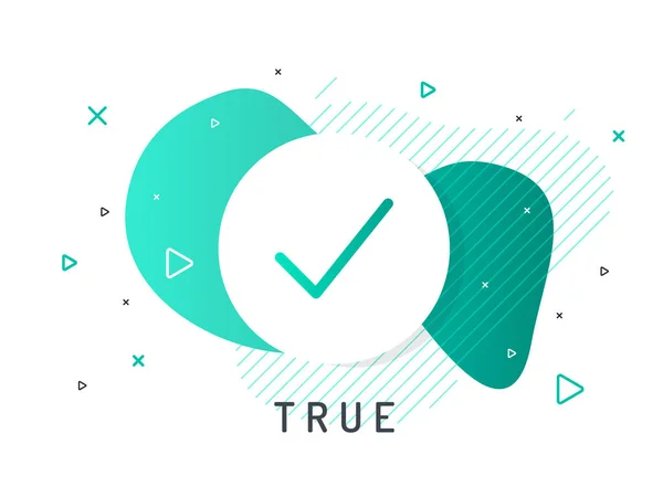 True Label Check Mark Icon Trendy Flat Vector Bubble Green — 스톡 벡터