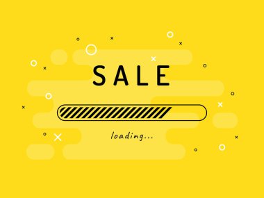 İndirimli yükleme. Moda düz vektör balonu. Sarı arkaplanda pankart.