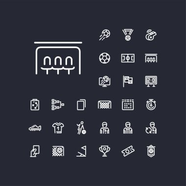 Players bench icon in set on the black background. Soccer / football linear icons to use in web and mobile app. vector Players bench icon in set on the black background. Soccer / football linear icons to use in web and mobile app. vector