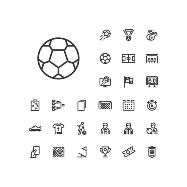 Soccer Ball Icon Set White Background Soccer Football Linear Icons — Stock Vector