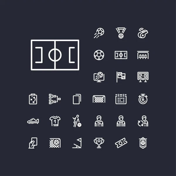 Playing Field Icon Set Black Background Soccer Football Linear Icons — Stock Vector