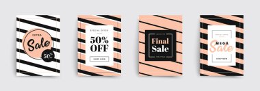 Satış broşürlerinin şablonları. Stripes tasarımı kapsıyor. Renkli kabarcık şekilleri kompozisyonu. Vektör arkaplanları. Kapaklar, pankartlar, posterler, el ilanları ve afişler için geçerlidir.