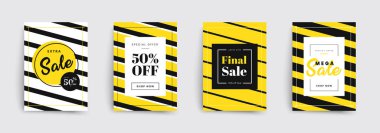 Satış broşürlerinin şablonları. Stripes tasarımı kapsıyor. Renkli kabarcık şekilleri kompozisyonu. Vektör arkaplanları. Kapaklar, pankartlar, posterler, el ilanları ve afişler için geçerlidir.