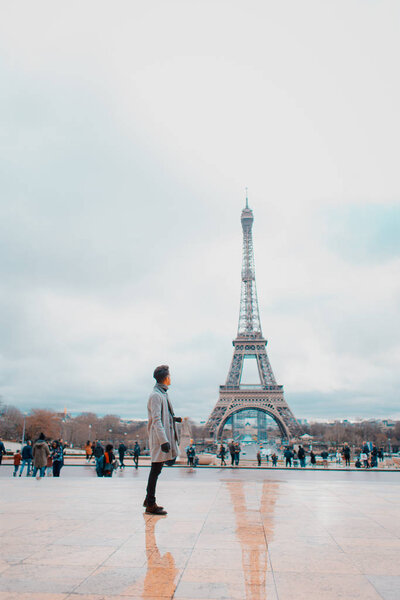 Eiffel Tower Cloudy Day Paris Many People Square France Stock Image
