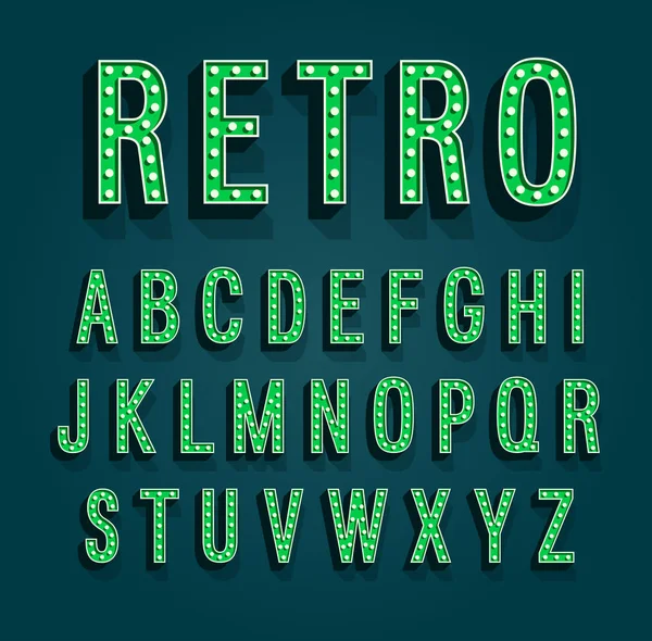 Retro písmo s žárovky. — Stockový vektor