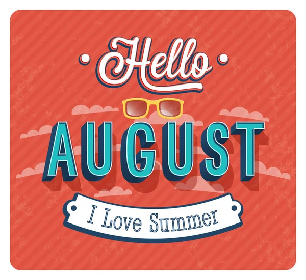 Hello august design tipografic . — Vector de stoc