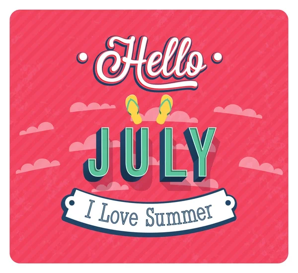 Hallo juli typografisches design. — Stockvektor