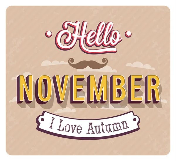 Hola noviembre diseño tipográfico . — Vector de stock