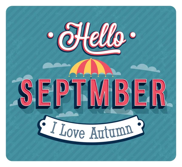 Ciao settembre design tipografico . — Vettoriale Stock