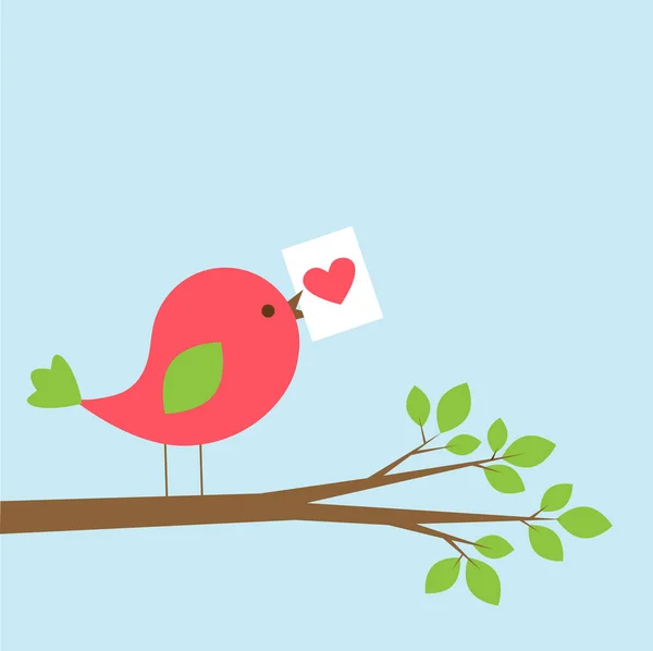 Lindo pájaro con tarjeta de San Valentín en rama — Archivo Imágenes Vectoriales