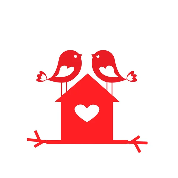 Amour oiseaux mignons et nichoir - carte pour la Saint-Valentin — Image vectorielle