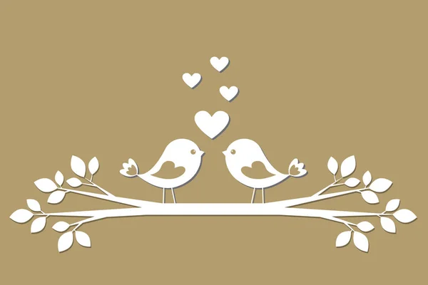 Söta fåglar med hjärtan skära från papper — Stock vektor