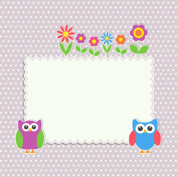 Frame met leuke uilen en bloemen — Stockvector