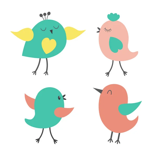 Set di simpatici uccelli colorati — Vettoriale Stock
