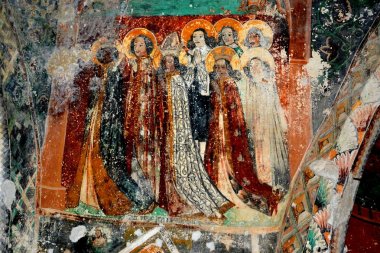 Bir Sakson Protestan kilisesinin olağandışı simgeler. Sakson Ortaçağ kilise Harman, Transilvanya güçlendirilmiş