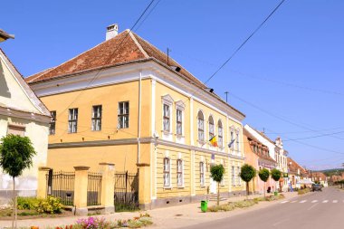 Tipik kentsel lkandcsape şehirde Biertan, Transilvanya, Romanya.