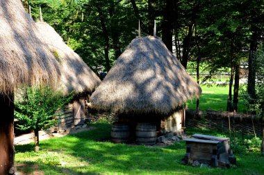 Köylü Dumbrava Sibiului, Transilvanya müzede. Dumbrava Sibiului; Romanian köylü Museum birçok adet envanter bir köylü ile.