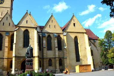 Lutheran Kilisesi. Tipik kentsel peyzaj şehir Sibiu, Transilvanya, Romanya