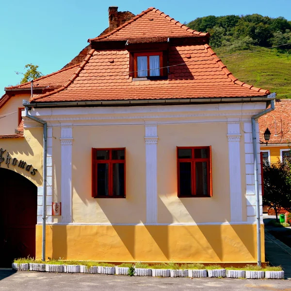 Typické Domy Obci Biertan Transylvánie Opevněný Kostel Této Obci Byla — Stock fotografie