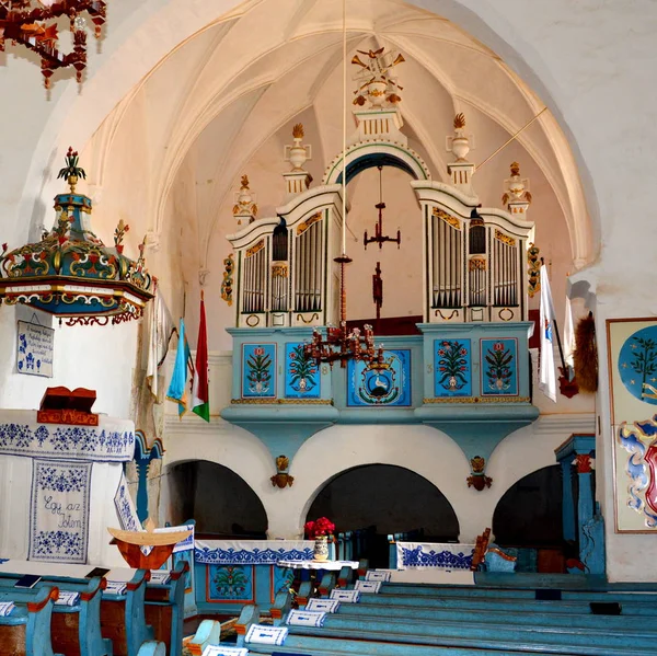 Dalam Gereja Akson Abad Pertengahan Berbenteng Tua Dirjiu Transylvania Rumania — Stok Foto