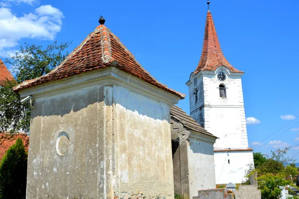 Torre Dell Antica Chiesa Evangelica Sassone Medievale Halmeag Transilvania Romania — Foto Stock