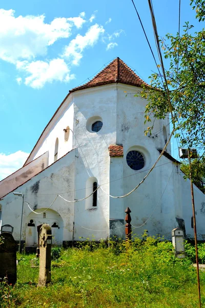 Wieża Starego Średniowiecznego Saksońskiej Kościół Ewangelicki Halmeag Transylwanii Rumunia — Zdjęcie stockowe