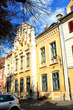 Pazar Meydanı. Tipik kentsel peyzaj şehir Sibiu, Transilvanya, Romanya