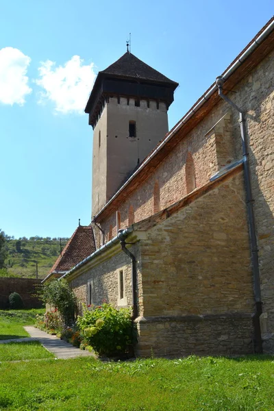 Müstahkem Ortaçağ Kilise Köyün Malancrav Transilvanya Romanya — Stok fotoğraf