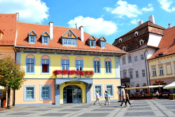 Piazza Del Mercato Paesaggio Urbano Tipico Della Città Sibiu Transilvania — Foto Stock